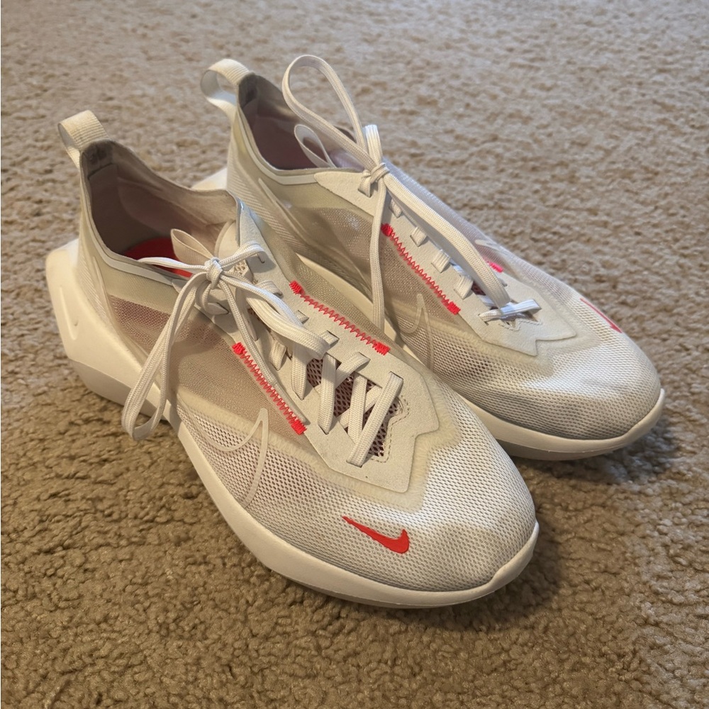 Nike White Mesh Sneakers with Red Accent